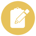 gold icon with pencil and clipboard