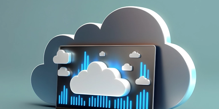 Cloud tech graphics on a laptop screen